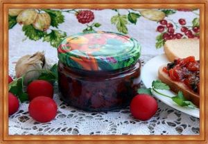 11. Приправа из алычи. 1 кг алычи, 100 г сладкого перца, 50 г чеснока, 50 г зелени кориандра, по 25 г зелени укропа, петрушки и сельдерея, соль и черный молотый перец по вкусу. Алычу разварить в небольшом количестве воды и протереть через сито. Перец очистить от семян, мелко нарезать или пропустить через мясорубку. Чеснок и зелень измельчить. Протертую алычу положить в варочную посуду, довести до кипения, добавить подготовленные овощи, соль, черный перец и варить 10 мин. Готовую приправу в горячем виде переложить в подготовленную посуду. Пастеризовать пол-литровые банки 15 мин при температуре 90 °С. 11. Приправа из алычи. 1 кг алычи, 100 г сладкого перца, 50 г чеснока, 50 г зелени кориандра, по 25 г зелени укропа, петрушки и сельдерея, соль и черный молотый перец по вкусу. Алычу разварить в небольшом количестве воды и протереть через сито. Перец очистить от семян, мелко нарезать или пропустить через мясорубку. Чеснок и зелень измельчить. Протертую алычу положить в варочную посуду, довести до кипения, добавить подготовленные овощи, соль, черный перец и варить 10 мин. Готовую приправу в горячем виде переложить в подготовленную посуду. Пастеризовать пол-литровые банки 15 мин при температуре 90 °С.