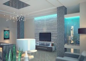 Интерьер гостиной с аквариумом