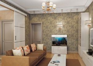 Интерьер гостиной с аквариумом