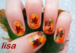 Маникюр с осенними листьями, идеи.