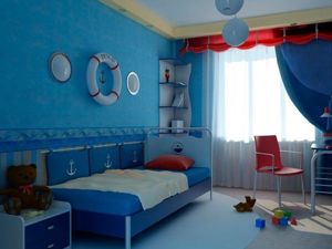 Синий цвет в интерьере детской комнаты, идеи.