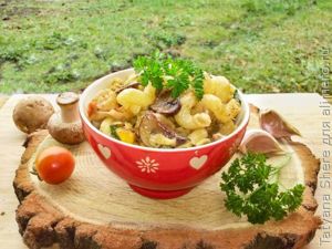 Макароны с грибами и овощами