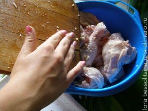куры-гриль, чеснок в миску куры-гриль, чеснок в миску