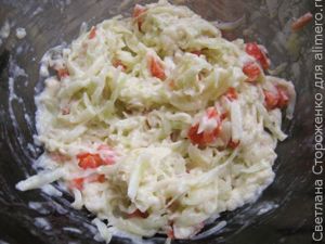 Вкусные оладьи из патиссонов и болгарского перца