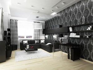 Интерьер черно-белой гостиной