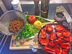 Салат из перца гриль и чечевицы