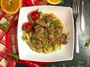 Куриные желудочки с виски и апельсином