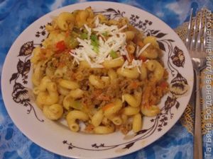 Макароны с мясом и овощами