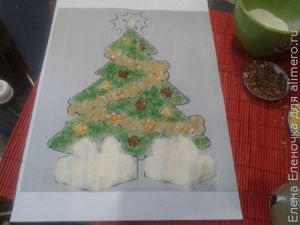Новогодняя аппликация с крупой