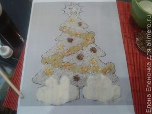 Новогодняя аппликация с крупой