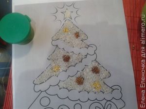 Новогодняя аппликация с крупой