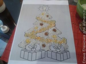 Новогодняя аппликация с крупой