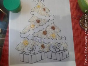 Новогодняя аппликация с крупой
