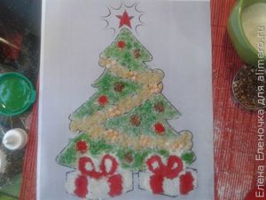 Новогодняя аппликация с крупой