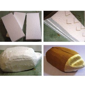 Куски пенопласта необходим склеить между собой и вырезать заготовку для туловища ежа. Куски пенопласта необходим склеить между собой и вырезать заготовку для туловища ежа.