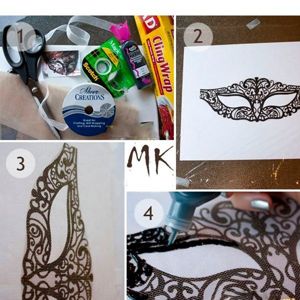 Распечатайте на листе бумаги шаблон маски (на фото 4). Положите сверху отрезок полиэтилена, обведите рисунок контурной краской. Распечатайте на листе бумаги шаблон маски (на фото 4). Положите сверху отрезок полиэтилена, обведите рисунок контурной краской.