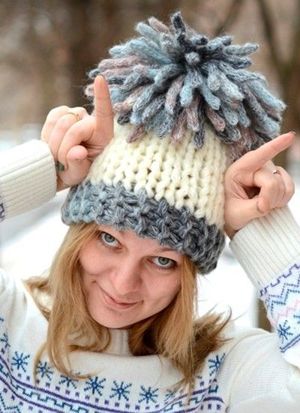 Женские шапки из толстой пряжи, идеи.