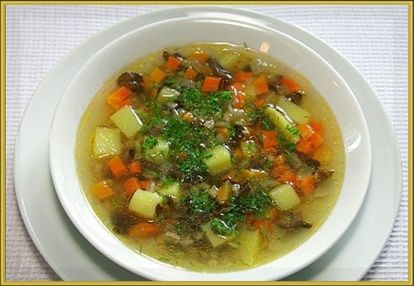 15. Картофельно-овсяный супчик. Продукты: мясной бульон, 2 средних картофелины, 2 ст. ложки натёртой на крупной тёрке моркови, ½ луковицы, 2 ст. ложки овсяных хлопьев, зелень, соль, растительное масло. Приготовление: К кипящему бульону добавить нарезанный кубиками картофель. Посолить. Варить на среднем огне 5 минут. В это время лук мелко нарезать и слегка обжарить вместе с морковью на растительном масле. К картофелю добавить обжаренные овощи и овсяные хлопья. Варить до готовности 5-7 минут. В конце варки добавить зелень. 15. Картофельно-овсяный супчик. Продукты: мясной бульон, 2 средних картофелины, 2 ст. ложки натёртой на крупной тёрке моркови, ½ луковицы, 2 ст. ложки овсяных хлопьев, зелень, соль, растительное масло. Приготовление: К кипящему бульону добавить нарезанный кубиками картофель. Посолить. Варить на среднем огне 5 минут. В это время лук мелко нарезать и слегка обжарить вместе с морковью на растительном масле. К картофелю добавить обжаренные овощи и овсяные хлопья. Варить до готовности 5-7 минут. В конце варки добавить зелень.