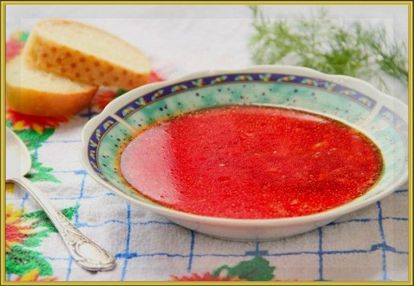 8. Борщ детский (без капусты). Продукты: кусочек мяса объемом 4-5 спичечных коробков, 1 луковица, 1 небольшая свекла, ½ моркови, 1-2 картофелины, 1 стол ложка растительного масла, зелень, соль, сметана (по желанию). Приготовление: В кастрюлю с водой положить мясо, очищенные луковицу, морковь и свеклу. Довести до кипения, снять пену и варить на слабом огне 45 минут. Мясо и овощи вынуть из бульона. Бульон процедить и снова поставить на огонь. В бульон положить нарезанный кубиками картофель, посолить. Варить 10 минут. Мясо мелко нарезать. Морковь и свеклу натереть на мелкой тёрке. Лук мелко нашинковать и обжарить на растительном масле в течение 1 минуты, добавить морковь и свёклу. Влить 1 половник бульона, накрыть крышкой, убавить огонь и тушить 5 минут. Добавить поджарку в бульон и мясо. Проварить 5 минут. В конце варки добавить зелень. Подавать со сметаной. 8. Борщ детский (без капусты). Продукты: кусочек мяса объемом 4-5 спичечных коробков, 1 луковица, 1 небольшая свекла, ½ моркови, 1-2 картофелины, 1 стол ложка растительного масла, зелень, соль, сметана (по желанию). Приготовление: В кастрюлю с водой положить мясо, очищенные луковицу, морковь и свеклу. Довести до кипения, снять пену и варить на слабом огне 45 минут. Мясо и овощи вынуть из бульона. Бульон процедить и снова поставить на огонь. В бульон положить нарезанный кубиками картофель, посолить. Варить 10 минут. Мясо мелко нарезать. Морковь и свеклу натереть на мелкой тёрке. Лук мелко нашинковать и обжарить на растительном масле в течение 1 минуты, добавить морковь и свёклу. Влить 1 половник бульона, накрыть крышкой, убавить огонь и тушить 5 минут. Добавить поджарку в бульон и мясо. Проварить 5 минут. В конце варки добавить зелень. Подавать со сметаной.