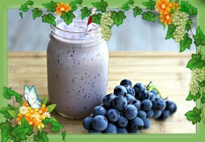 3. Виноградный смузи. Продукты: виноградный сок охлажденный - 1/2 стакана, йогурт натуральный (средний процент жирности) - 1/4 стакана, виноград красный (замороженный) без косточек - 1 стакан. Приготовление: в блендере смешать виноградный сок, йогурт и виноград до однородной массы. Подавать сразу же. 3. Виноградный смузи. Продукты: виноградный сок охлажденный - 1/2 стакана, йогурт натуральный (средний процент жирности) - 1/4 стакана, виноград красный (замороженный) без косточек - 1 стакан. Приготовление: в блендере смешать виноградный сок, йогурт и виноград до однородной массы. Подавать сразу же.