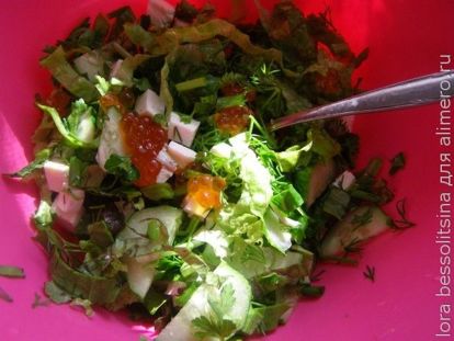 зеленый перекус, заправляем салат