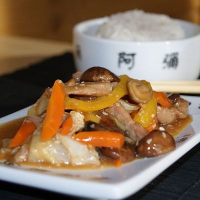Свинина с грибами шиитаке и овощами по китайски
