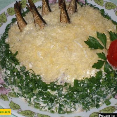 Салат рыбки в пруду с оливковым маслом