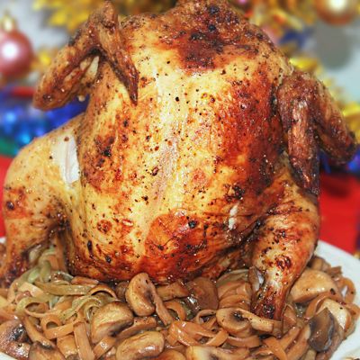 Сочная Курица в духовке с лапшой, грибами и яблоками на Новый Год 2017