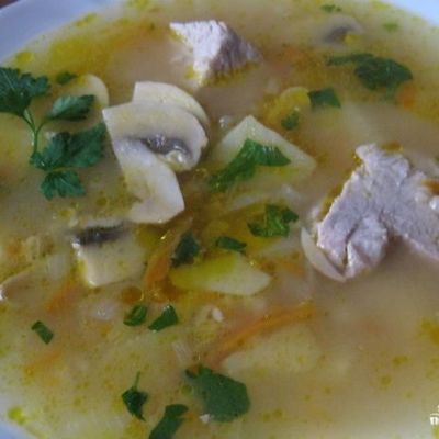 Суп с мясом и грибами