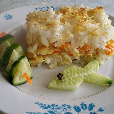 Запеканка из риса и рыбы