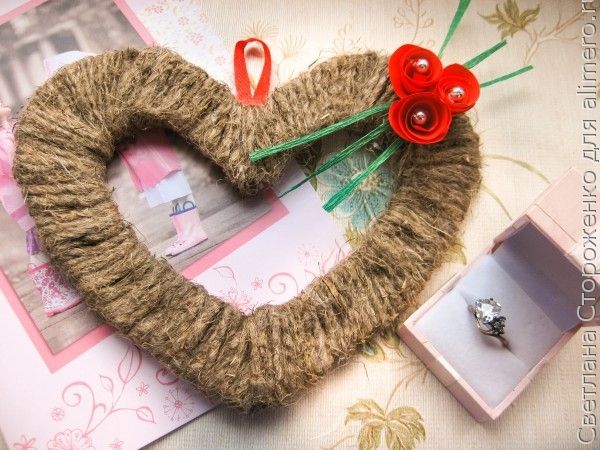 Валентинка из бечевки Валентинка из бечевки
