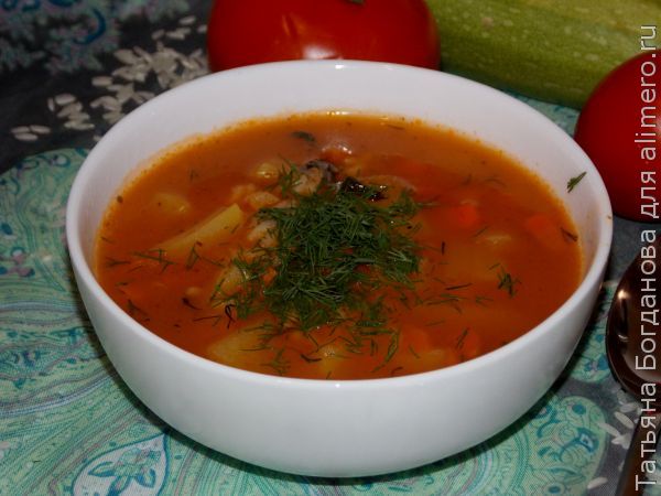 Суп с рисом и томатной пастой