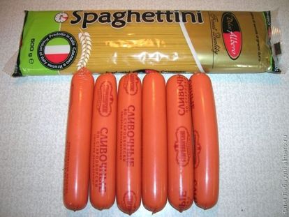 Сосиски проткнутые спагетти рецепт с фото