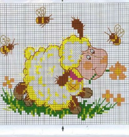 Маленькая картина с изображением этой овечки с пчелами украсит любой интерьер, особенно детской комнаты.