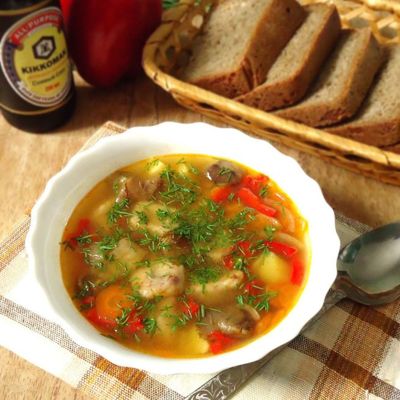 Постный овощной суп с грибами и фасолевыми клёцками