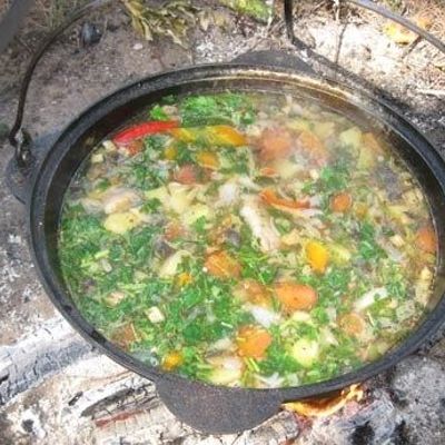 Суп из баранины с баклажанами в казане