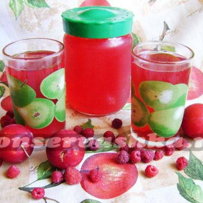 Яблочный компот с красной алычой и малиновым соком на зиму