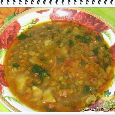 Овощной суп из зеленой чечевицы