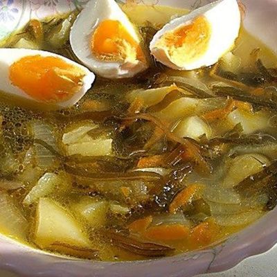 Суп из морской капусты с яйцом