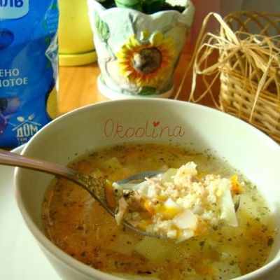 Пшённый суп с консервированным тунцом