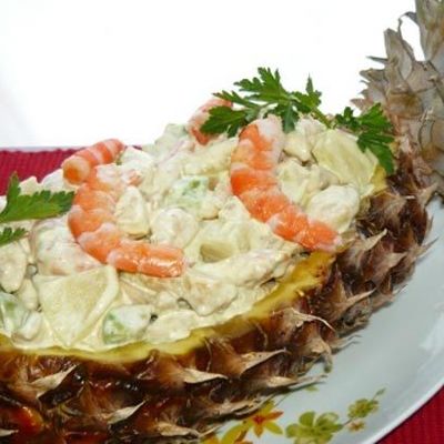 Комплимент рецепт салата из креветок и ананасов с пошаговым фото и рецепт салата из ананасов с курицей, сыром и грецкими орехами