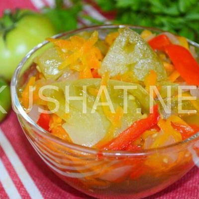 Салат из зеленых помидоров на зиму с луком и морковью