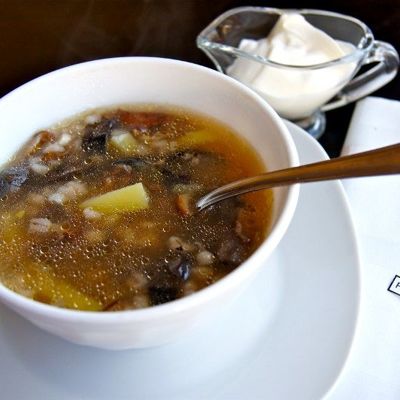Грибной суп из сушеных и отварных грибов
