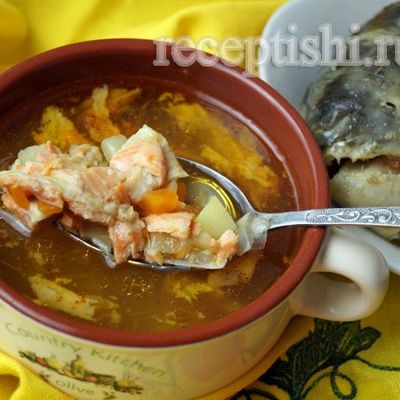 Рыбный суп из головы и хребтов семги, форели, лосося