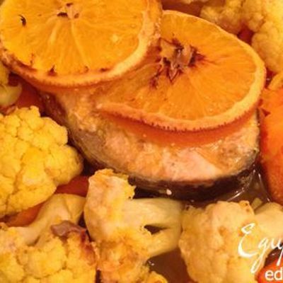 Семга в апельсиновом соусе с гарниром из цветной капусты