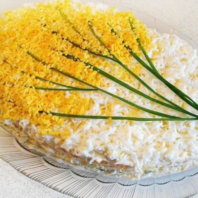 Диетический салат Мимоза с сардинами без сыра