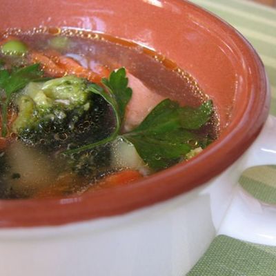 Овощной суп с красной рыбой