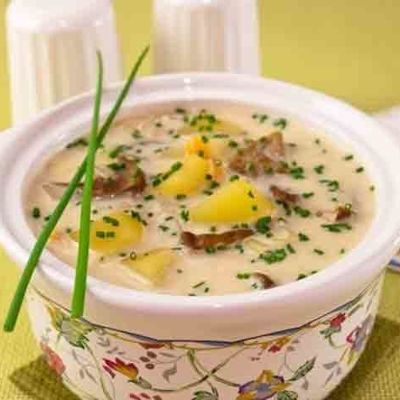 Сырный суп с сушеными белыми грибами