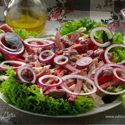 Мясной салат с майонезом-ткемали