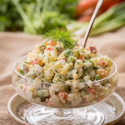 Russian Potato Salad or Olivier Salad Салат Оливье или Мясной Салат